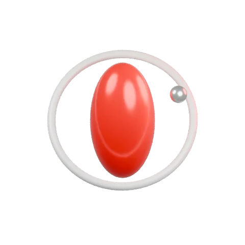 Red sculptural seed opening into a white field